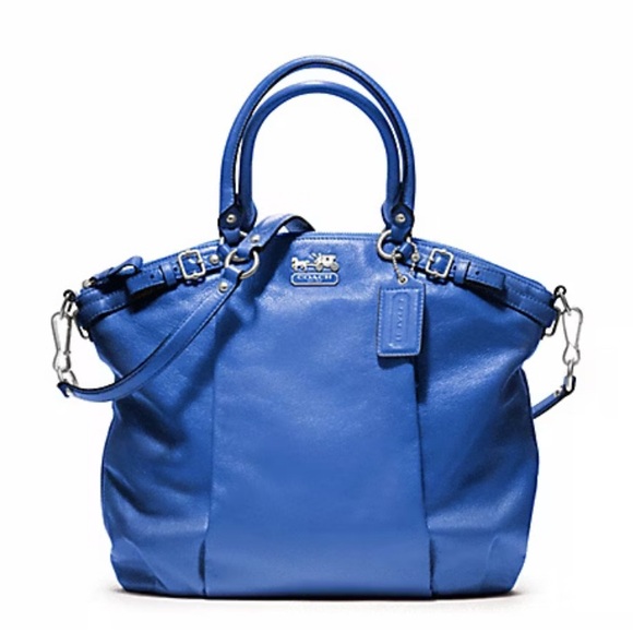 Coach Women’s Madison Royal Blue Leather Lindsey Double Handle Satchel Purse - Picture 1 of 11